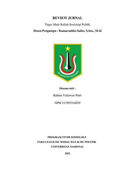 Tugas 1 Review Jurnal Sos Politik REVIEW JURNAL Tugas Mata Kuliah