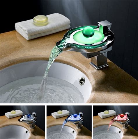 A Waterfall Faucet With Led That Changes Colors