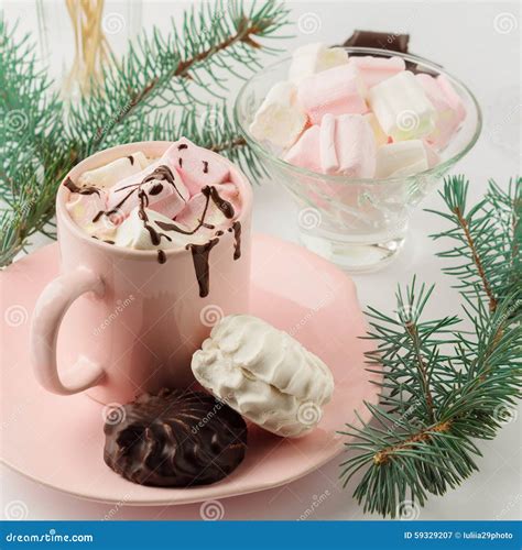 Hot Chocolate With Marshmallows On A White Background Stock Image