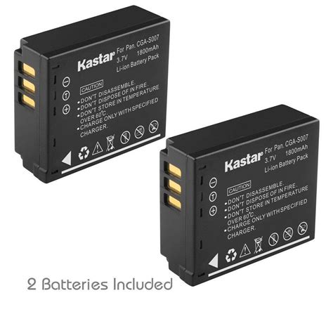 2x Kastar Battery For Panasonic Lumix CGA S007 DMC TZ1 DMC TZ2 DMC TZ3