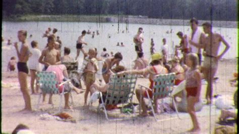 1960s People At The Beach Crowd Lake Hot Heatwave Summer Vintage Film Home Movie Stock Footage