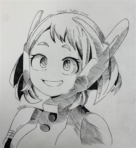 Ochako Uraraka Pen Drawing By Mikyochan On Deviantart