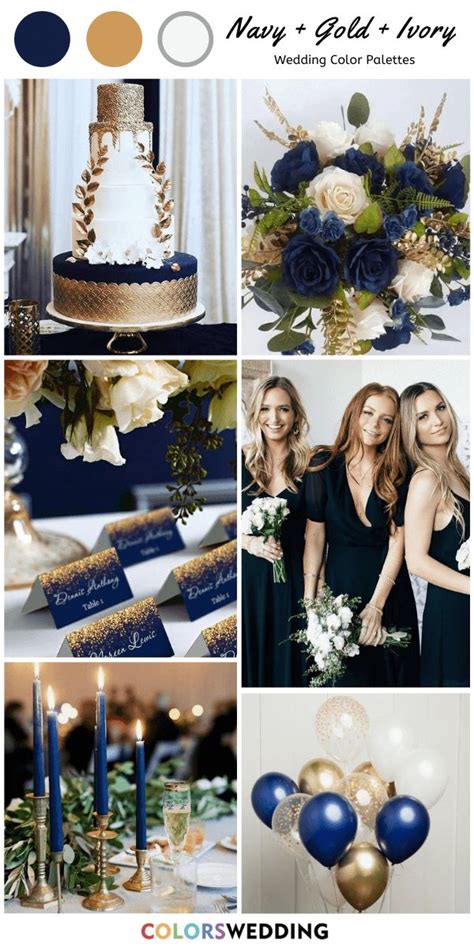 A Collage Of Photos With Blue Gold And White Wedding Colors In The