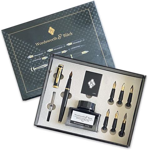 Wordsworth Black Calligraphy Pen Gift Set Includes Ink Bottle Ink