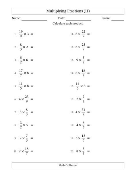 Multiplying Improper Fractions By Whole Numbers With Some Simplification H