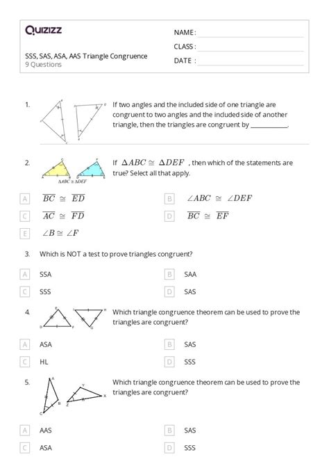 50 Congruent Triangles Sss Sas And Asa Worksheets On Quizizz Free