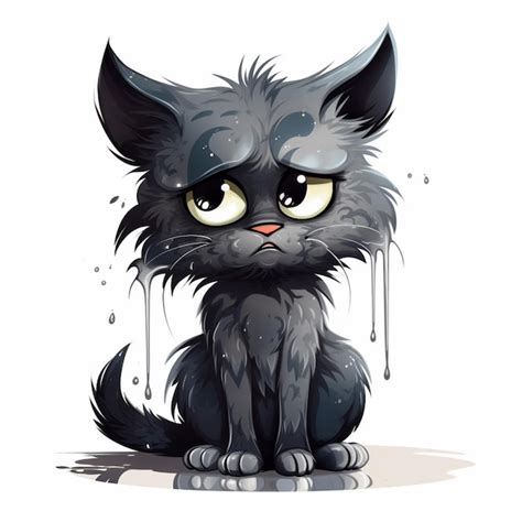 Premium Photo | Cartoon black cat with a teary face and a sad ...