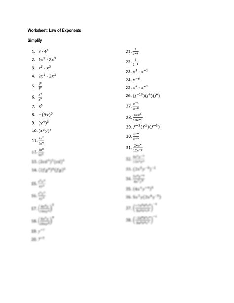 Solution Law Of Exponents Worksheet Studypool