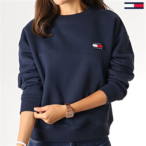 Tommy Jeans Sweat Crewneck Femme Badge Bleu Marine