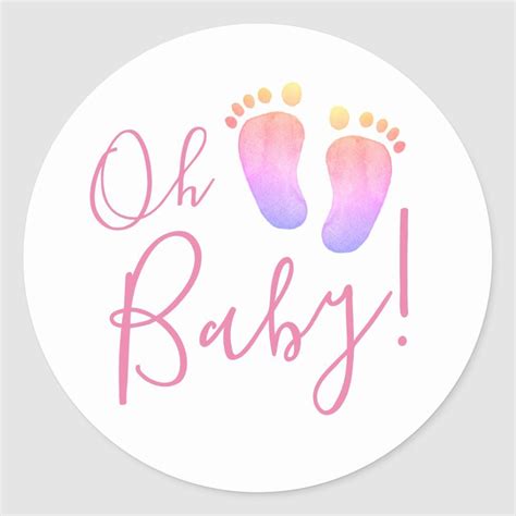 Baby Girl Footprint Glittering Baby Shower Favor Classic Round Sticker