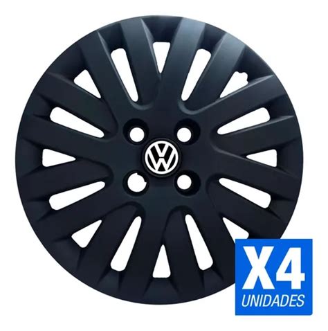 Juego X 4 Tasas Volkswagen Gol Trend Negra Mate Con Logo