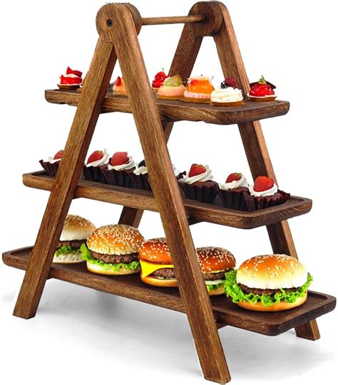 Amazon Zyviv Wooden 3 Tier Serving Tray Solid Acacia Wood Serving