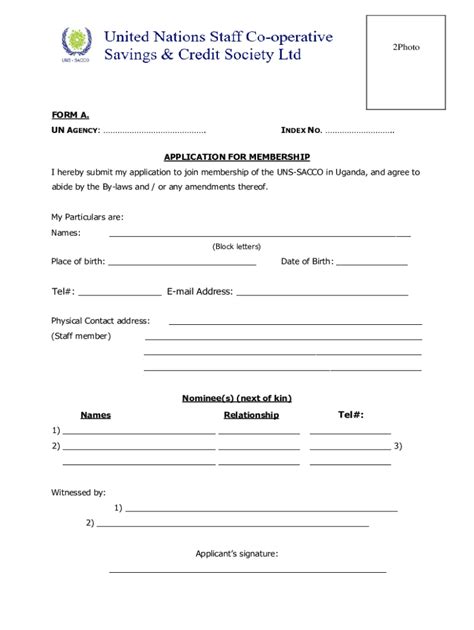 Fillable Online Membership Application FormUN DT SACCO Fax Email Print