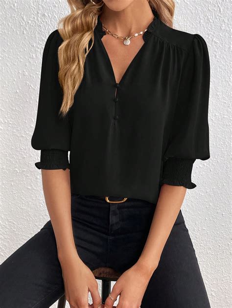 Frill Trim Lantern Sleeve Blouse Mocki