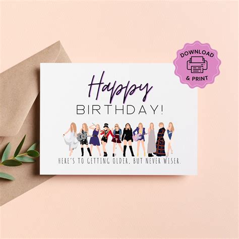 Taylor Swift Printable Birthday Card Eras Tour Swiftie Etsy