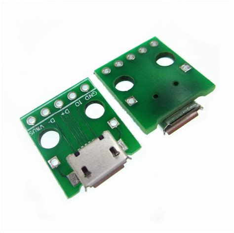 50pcs Micro Usb To Dip Adapter 5pin Female Connector B Type Pcb Converter Pinboard 254 In