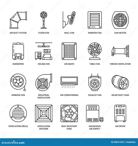 Ventilation Equipment Line Icons Air Conditioning Cooling Appliances Exhaust Fan Stock Vector