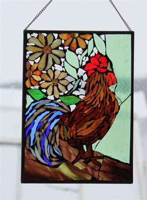 Rooster Stained Glass Mosaic Rooster Wall Art Panel Window Panel Suncatcher Verre En