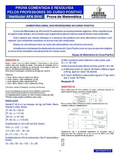 (PDF) PROVA COMENTADA E RESOLVIDA PELOS PROFESSORES DO CURSO POSITIVO ...