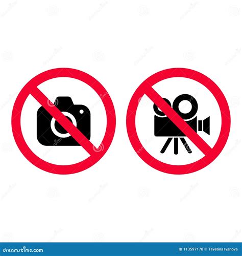 No Camera And Video Red Prohibition Signs Taking Pictures And