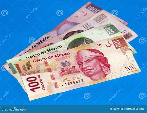 Mexican Peso Bills Over Blue Canvas Stock Photography | CartoonDealer ...