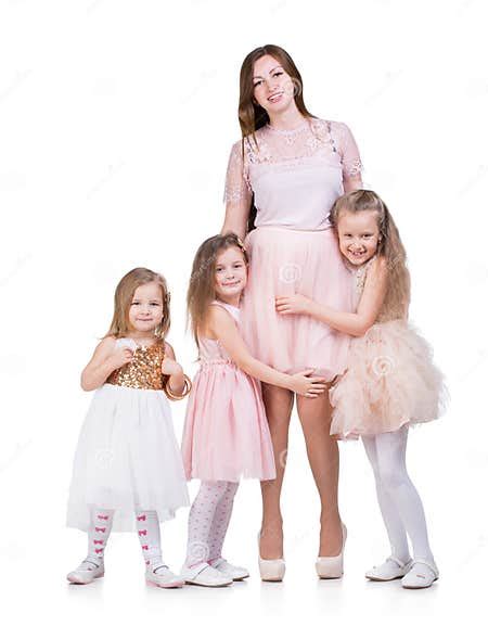 Mom With Three Kids Girls Stock Image Image Of Shot 81763517