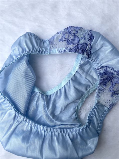 Slippery Blue Nylon Panty Vintage Silky Sissy Bikini Lace Briefs Sz Hip Ebay