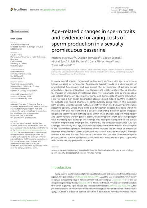 Pdf Age Related Changes In Sperm Traits And Evidence For Aging Costs