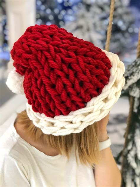 Chunky Knit Santa Hat Knitted Christmas Hat Giant Knit Etsy