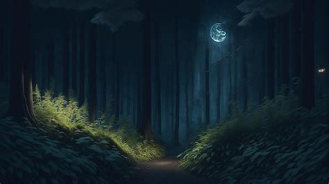 Premium AI Image | Dark moonlight night in a forest