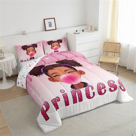 Yst African Style American Black Girls Comforter Set Full Size Kawaii Black Girls Magical