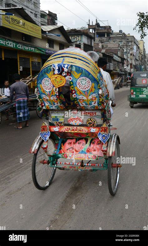 Colorful Cycle Rickshaws Roaming The Streets Of Dhaka Bangladesh Stock