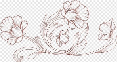 Baroque Vintage Floral Ornaments Peonies Outline Png PNGWing