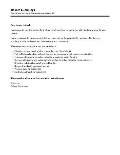 Assistant Professor Cover Letter Velvet Jobs
