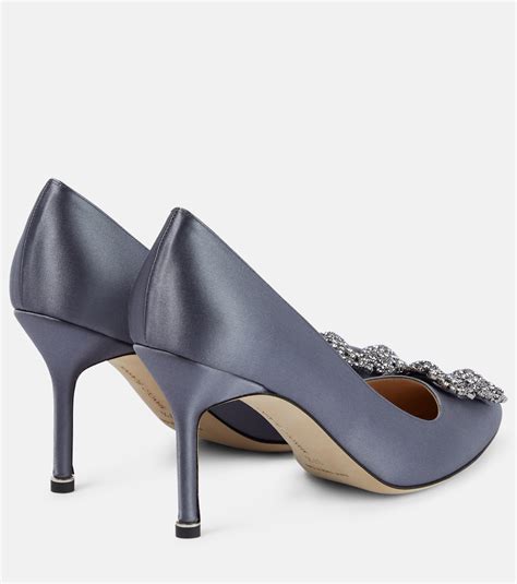 Hangisi Embellished Satin Pumps In Grey Manolo Blahnik Mytheresa