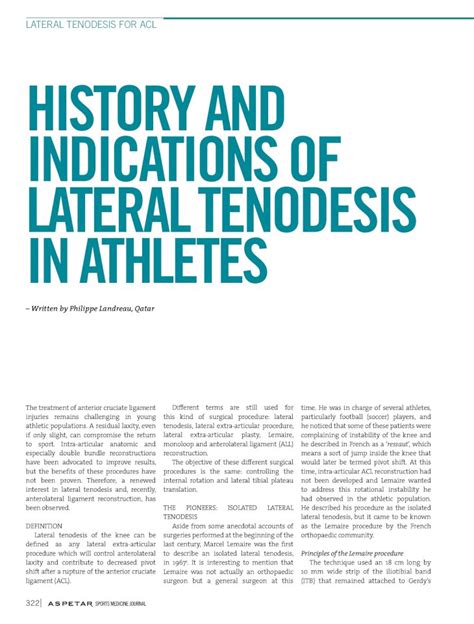 Pdf Lateral Tenodesis For Acl History And Indications Of · This