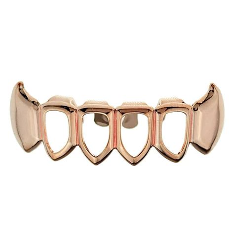 Pre Made Grillz Best Grillz™ 4 Open Lower Fang Grillz 14k Rose Gold Plated Over Brass Metal