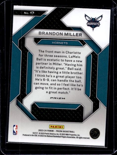 Panini Prizm Brandon Miller Emergent Silver Prizm Rookie Rc