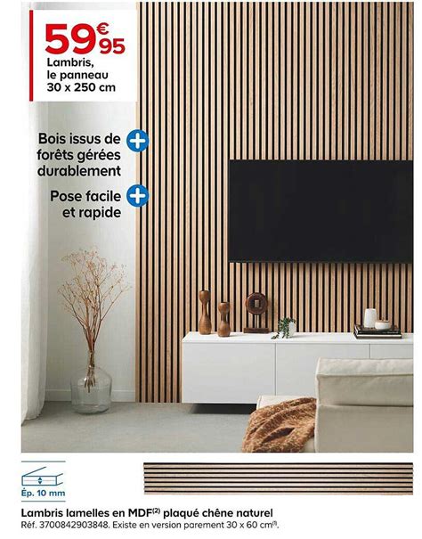 Promo Lambris Lamelles En Mdf Plaqué Chêne Naturel 30 X 250 Cm chez