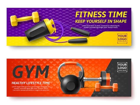 Premium Vector Realistic Gym Fitness Banners Sport Equipment And