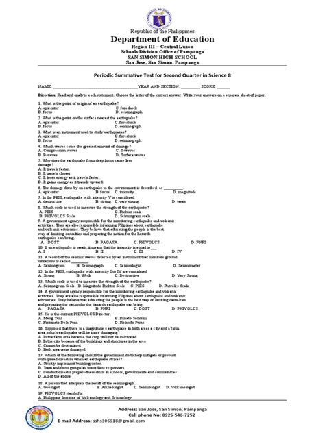 Grade 8 Science Second Periodic Test Pdf Earthquakes Tropical Cyclones