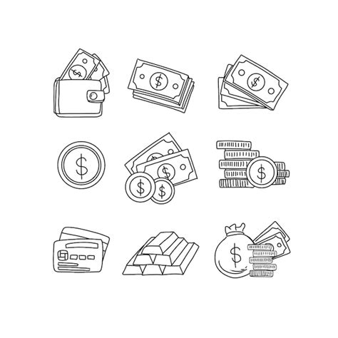 Geld Hand Getrokken Doodle Illustraties Vector Set Premium Vector