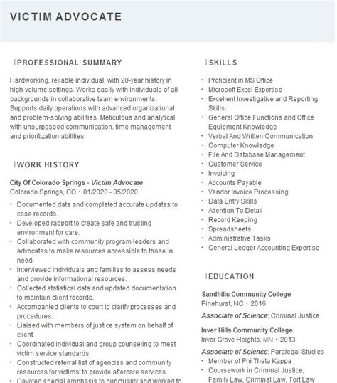 Victim Advocate Resume Example