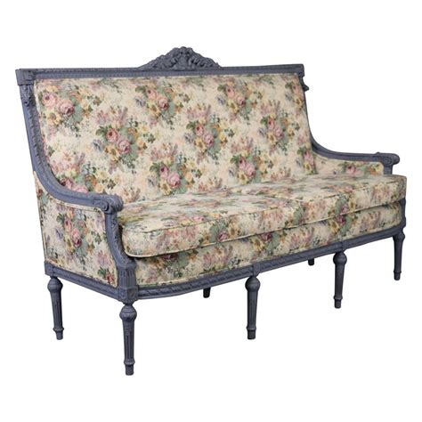 Louis Xvi Gilt Settee Loveseat Sofa With Fortuny Fabric For Sale At