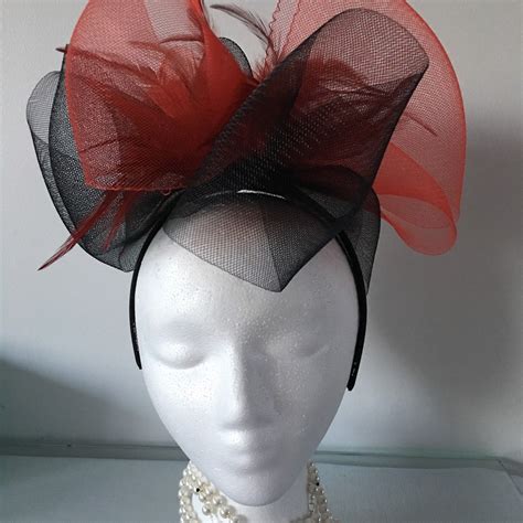 Red And Black Fascinator Derby Fascinator Wedding Etsy Black