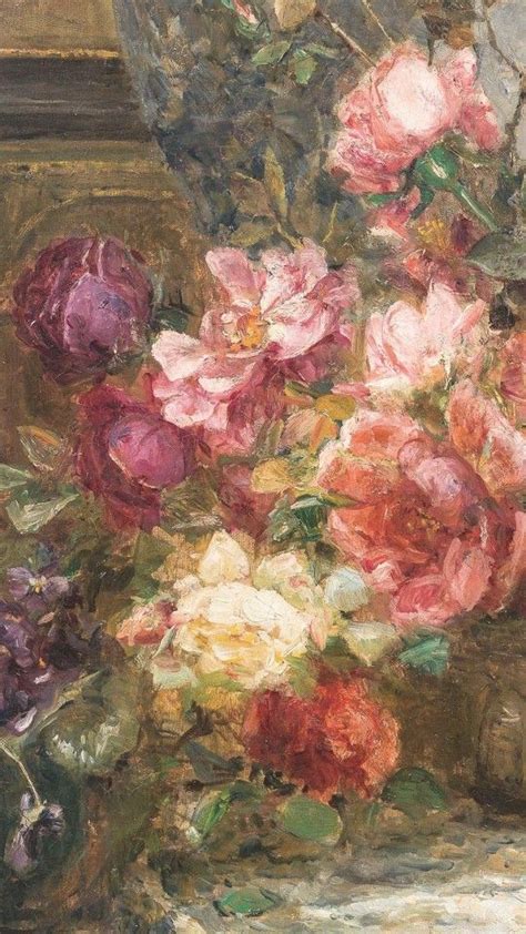 A Painting Of Pink And Red Flowers In A Vase