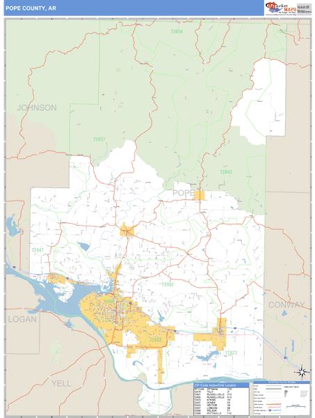 Pope County, Arkansas Zip Code Wall Map | Maps.com.com