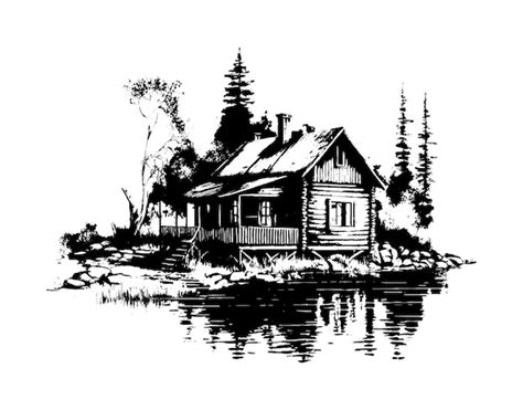 Premium Vector Lake House Black And White Style Fishermans House