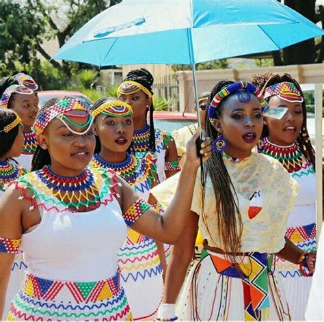 Clipkulture Zulu Maidens In White Umemulo Traditional Attire With