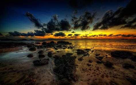 Sunlight Sunset Sea Bay Water Rock Shore Sand Reflection Sky